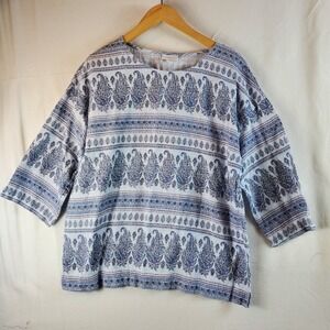 J. JILL Pure Jill Women shirt Hydrangea Paisley Stripe Hemp & Cotton Kimono M